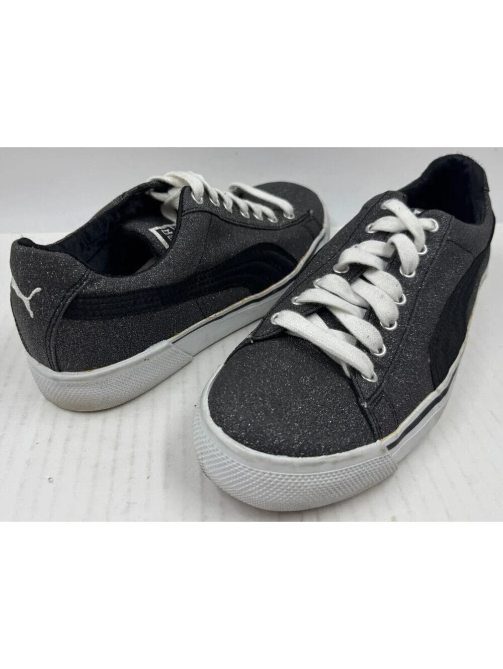 Puma Vikky Glitz Women's Sneakers Size 8.5 Black   Lace Up Platform Shoes
